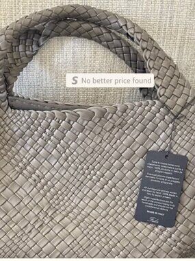 NWT FALOR Italian Woven Leather Lg Tote Satchel Bag Taupe-Grey-Brown color Luxe